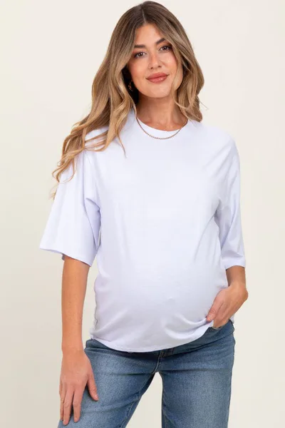 PinkBlush White Crew Neck Oversized Maternity Tee
