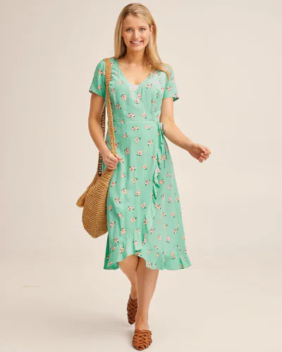 Peachy Mama Ruffle Nursing Wrap Dress - Green Floral