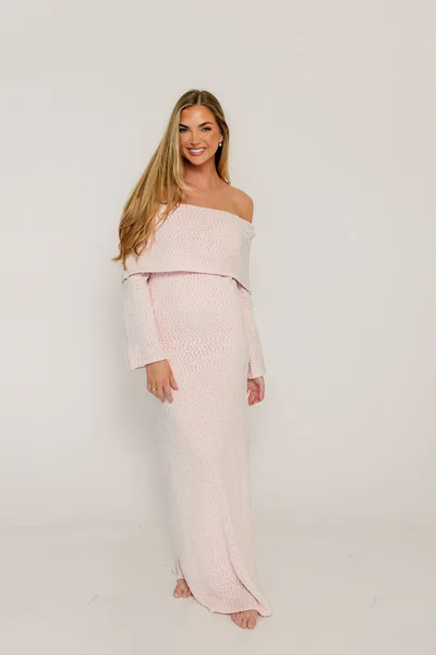 Worth Collective Nora Knit Maxi Dress in Dusty Pink - Bump Friendly