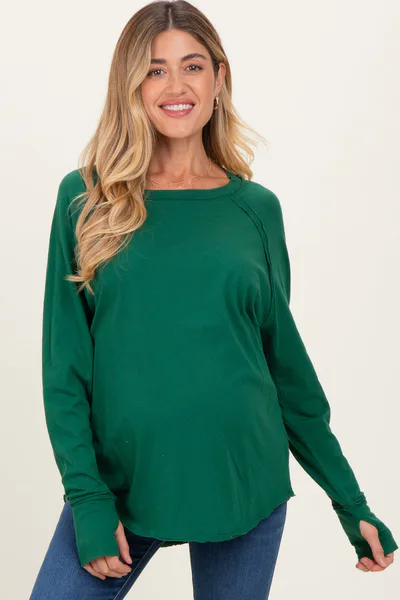 PinkBlush Forest Green Exposed Seam Long Sleeve Maternity Top