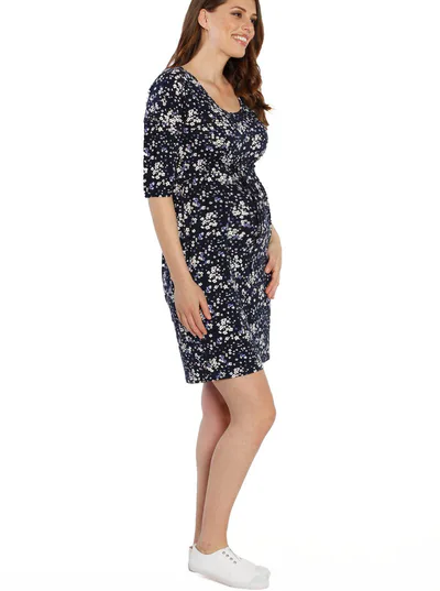 Angel Maternity The Mommy Drawstring Half Sleeve Dress - Floral Print