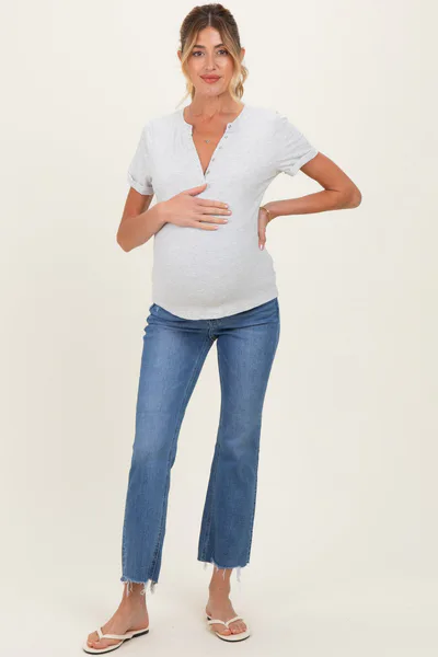 PinkBlush Blue Distressed Frayed Hem Kick Flare Maternity Jeans