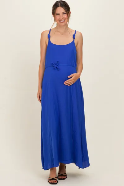 PinkBlush Capri Blue Sleeveless Flower Belt Maxi Dress