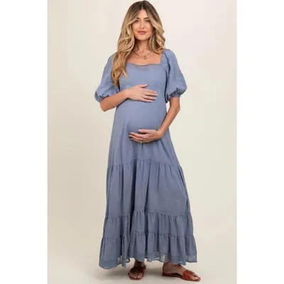 Target PinkBlush Blue Lace Insert Maternity Maxi Dress Blue Small