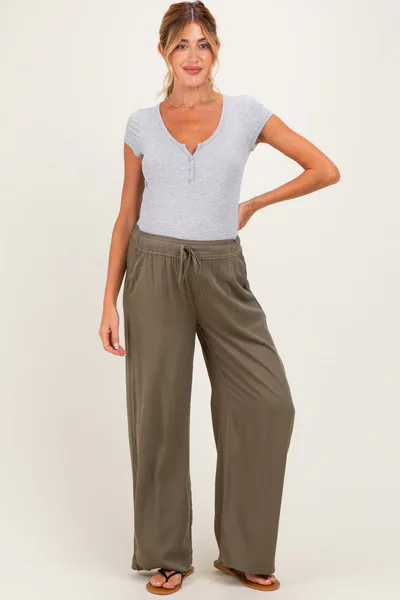 PinkBlush Olive Drawstring Waistband Maternity Pants