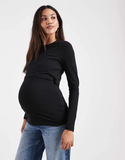 ASOS Mamalicious Maternity nursing function long sleeve jersey top in black