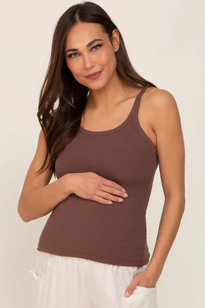PinkBlush Brown Ribbed Maternity Tank Top