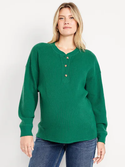 Old Navy Maternity Oversized Cozy Waffle Henley Top