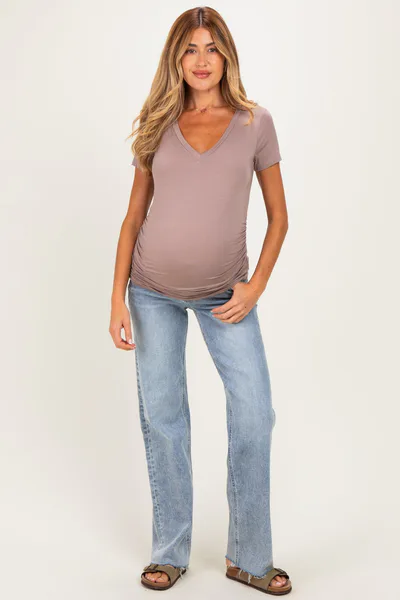 PinkBlush Light Blue Raw Hem Slim Wide Leg Maternity Jeans