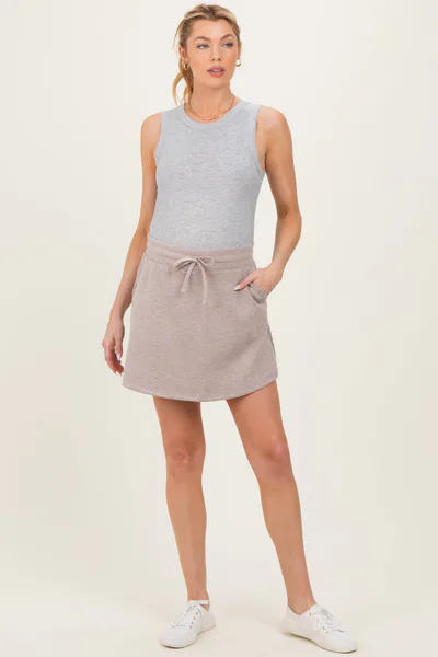 PinkBlush Heather Taupe Drawstring Maternity Mini Skort
