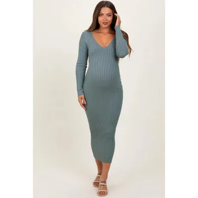 Target PinkBlush Jade V-Neck Long Sleeve Fitted Maternity Maxi Dress Jade Small