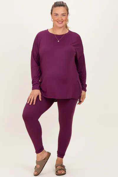 PinkBlush Plum Brushed Knit Oversized Top and Legging Maternity Plus Set