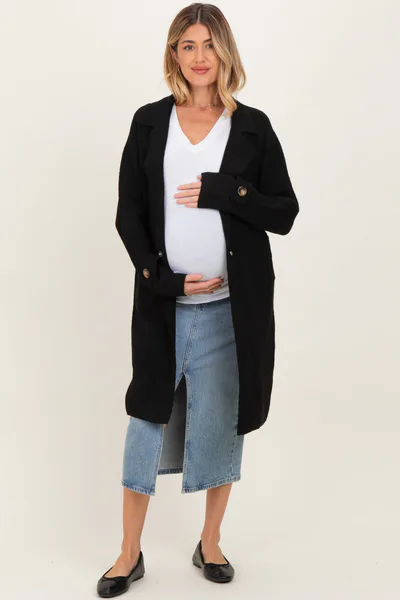 PinkBlush Black Knit Long Maternity Sweater Coat
