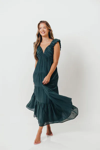 Worth Collective Katy Pleated Bodice Maxi Dress in Deep Teal - Bump Friendly