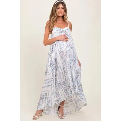 Target Pinkblush Light Blue Hi-Lo Spaghetti Strap Patchwork Ruffle Maternity Maxi Dress Medium