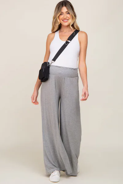 PinkBlush Grey Smocked Waist Flowy Maternity Pants