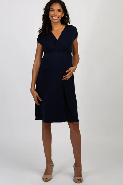 PinkBlush PinkBlush Navy Blue Draped Maternity/Nursing Dress