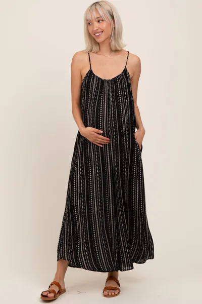 PinkBlush Black Printed Sleeveless Wide Leg Maternity Jumpsuit