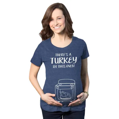 Target Maternity Theres A Turkey In This Oven Pregnancy T Shirt Funny Thanksgiving Tee - Crazy Dog Maternity T Shirt for Thanksgiving Navy XXL