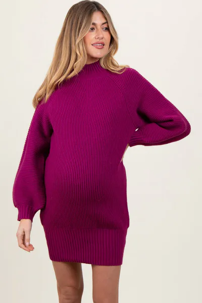 PinkBlush Magenta Mock Neck Maternity Sweater Mini Dress