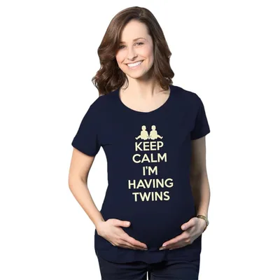 Target Maternity Keep Calm I'm Having Twins T Shirt Cute Funny Pregnancy Announcement Tee - Crazy Dog Maternity T Shirt For Nerds Navy S