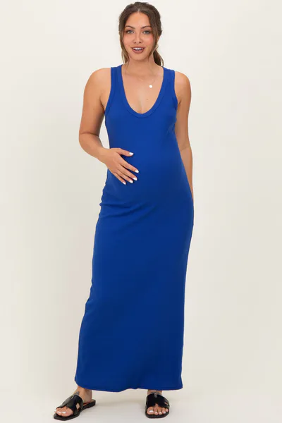 PinkBlush Royal Sleeveless Ribbed Maternity Maxi Dress