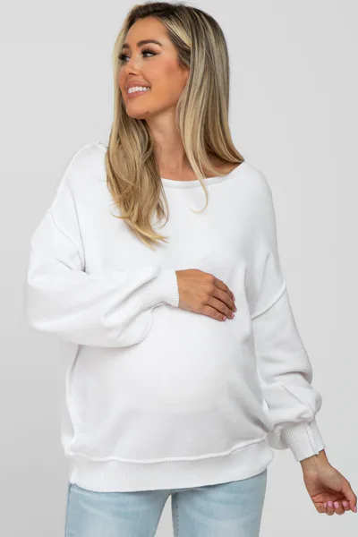PinkBlush White Boat Neck Bubble Sleeve Maternity Sweater