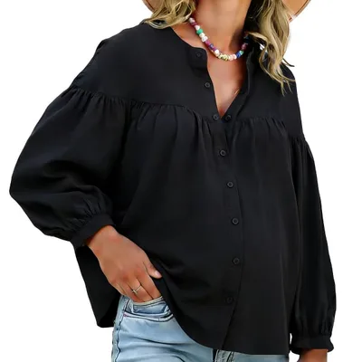 Target INSPIRE CHIC Women's Maternity Shirts Blouses Pleated Button Down Long Sleeve Pregnancy Nursing Top Large Black