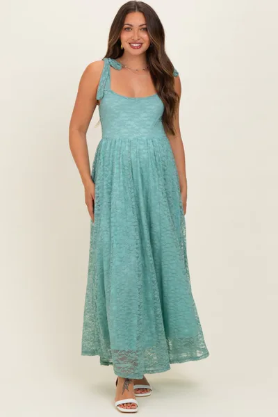 PinkBlush Mint Sleeveless Lace Maternity Maxi Dress