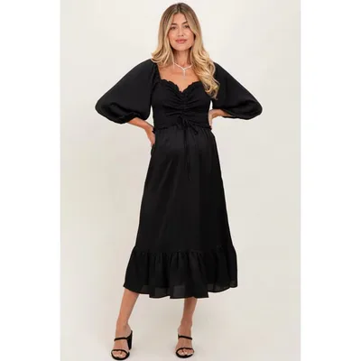 Target Pinkblush Black Satin Smocked Cinched Bust Maternity Midi Dress Large