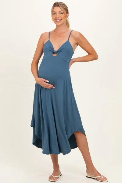 PinkBlush Blue Solid V-Neck Cami Maternity Dress