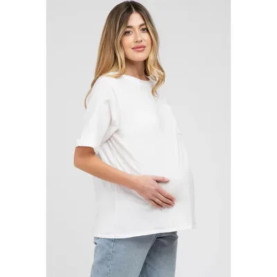 Target Pinkblush White Oversized Pocket Front Short Sleeve Maternity Top XL
