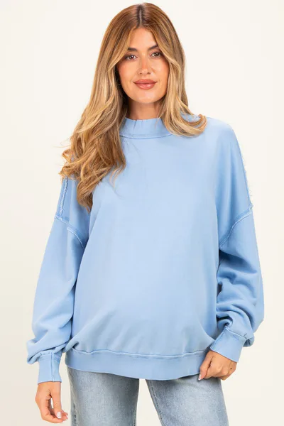 PinkBlush Ocean Blue Oversized High Neck Maternity Sweatshirt