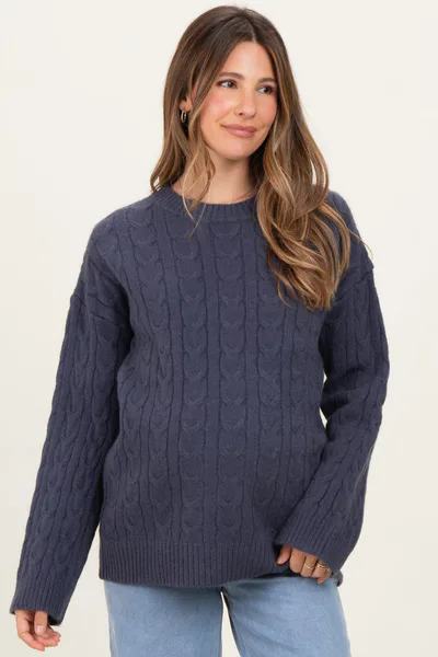 PinkBlush Navy Braid Knit Pattern Soft Fluffy Maternity Sweater Top