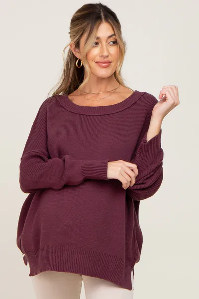 PinkBlush Plum Exposed Seam Side Slit Maternity Sweater