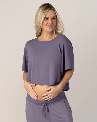 Kindred Bravely Aria Bamboo Casual Cropped Short Sleeve Top | Granite