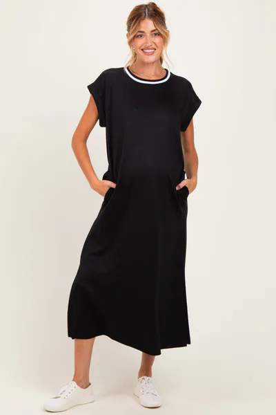 PinkBlush Black Side Slit Maternity Midi Dress