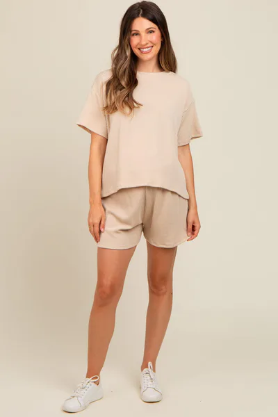 PinkBlush Ivory Ribbed Maternity Shorts Set