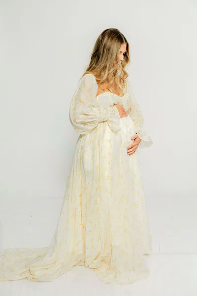 Worth Collective Delilah Maxi Dress with Train in Butter Yellow - Bump Friendly