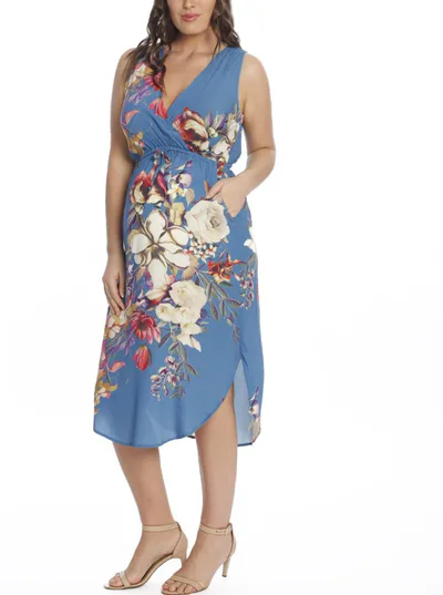 Angel Maternity Maternity Bella Sleeveless Dress - Blue Floral