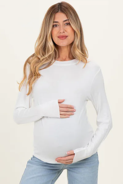 PinkBlush White Ruffle Detail Long Sleeve Maternity Top