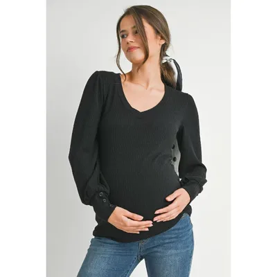 Target Hello Miz Womens Ribbed Long Sleeve V Neck Maternity Top - Black - Small