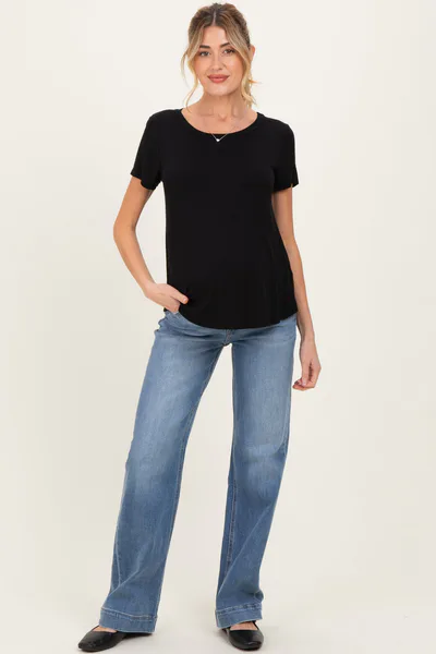 PinkBlush Blue Wide Hem Straight Leg Maternity Jeans