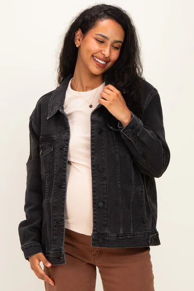 PinkBlush Black Faded Wash Oversized Maternity Denim Jacket