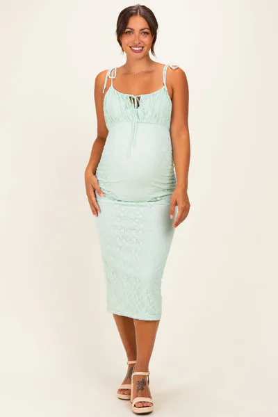PinkBlush Mint Sleeveless Lace Maternity Midi Dress