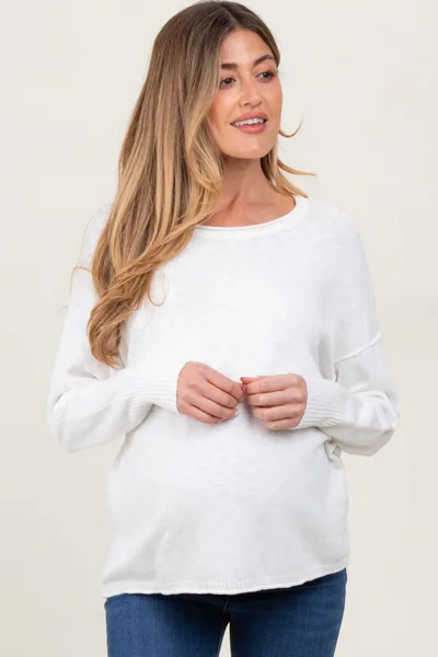 PinkBlush Ivory Heather Unfinished Hem Maternity Sweater