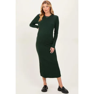 Target Pinkblush Forest Green Ribbed Knit Fitted Maternity Midi Sweater Dress Small