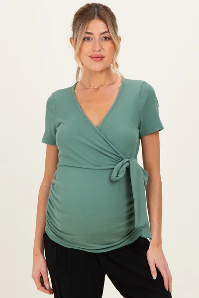 PinkBlush Olive Wrap Front Tie Maternity/Nursing Top