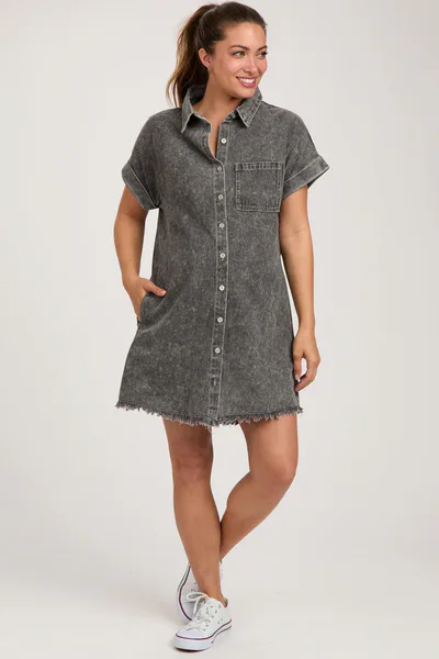 PinkBlush Black Denim Button Up Maternity Dress