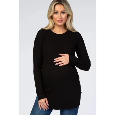 Target Pinkblush Black Long Sleeve Round Hem Textured Maternity Top Small